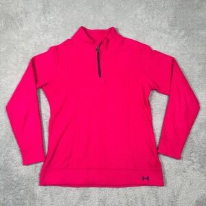 Under Armour Women's Size Large 1/4 Zip Logo‎ Performance Fleece Pullover Pink